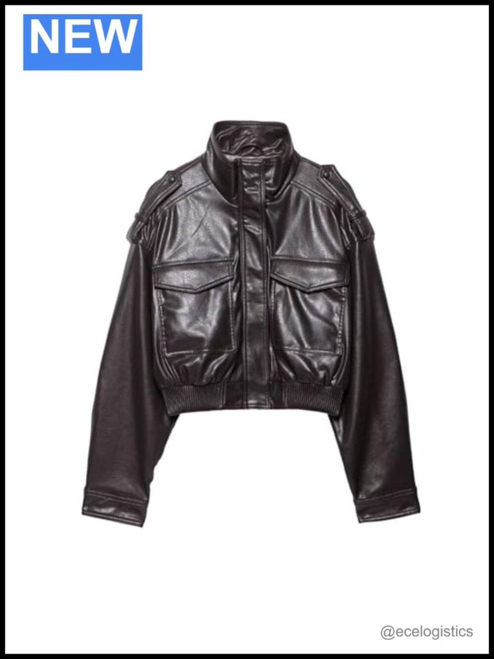 Women's Cropped Faux Leather Jacket Vintage Stand Collar Long Sleeve Zip Up
